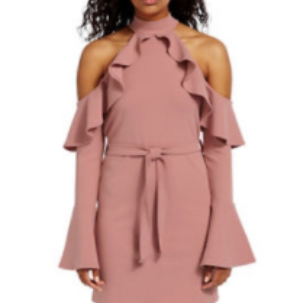 Missguided Cold-Shoulder Ruffle Mini Dress-PINK